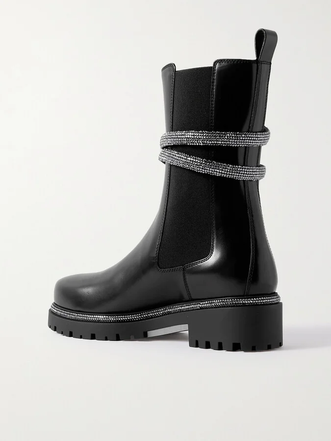 René Caovilla - Cleo Crystal-embellished Leather Chelsea Boots - Black - Image 3