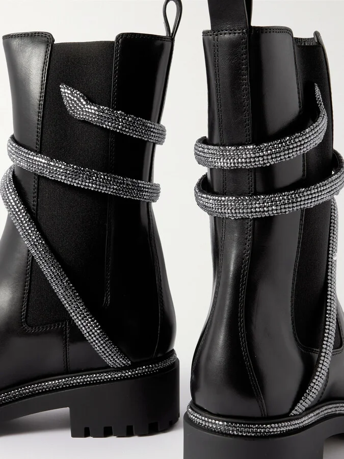 René Caovilla - Cleo Crystal-embellished Leather Chelsea Boots - Black - Image 4