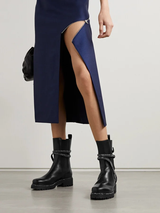 René Caovilla - Cleo Crystal-embellished Leather Chelsea Boots - Black - Image 2