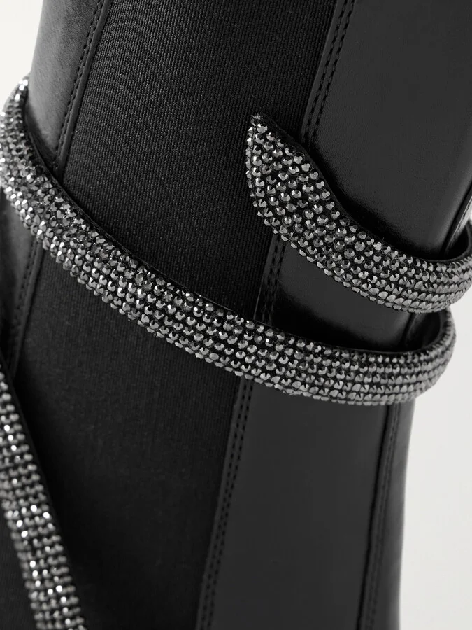 René Caovilla - Cleo Crystal-embellished Leather Chelsea Boots - Black - Image 4