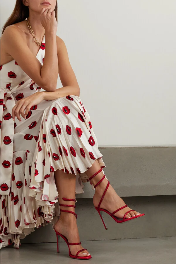 René Caovilla - Cleo Crystal-embellished Satin And Leather Sandals - Red - Image 2