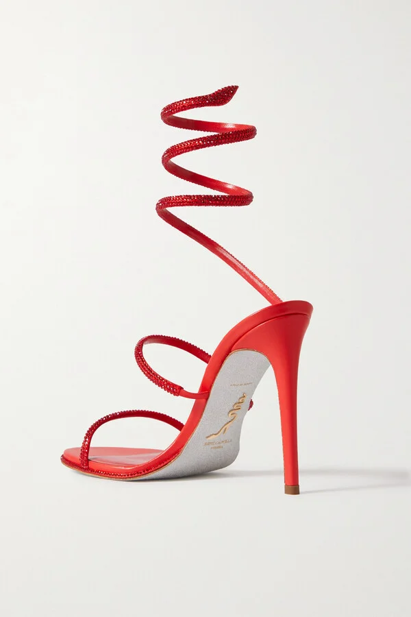 René Caovilla - Cleo Crystal-embellished Satin And Leather Sandals - Red - Image 3