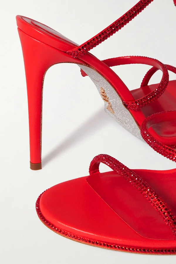 René Caovilla - Cleo Crystal-embellished Satin And Leather Sandals - Red - Image 4