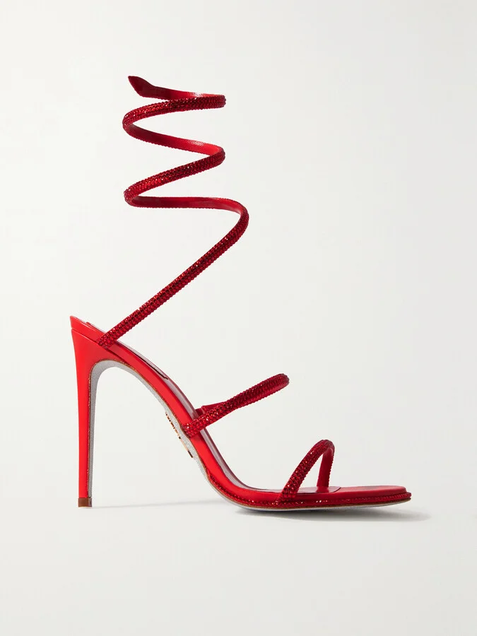 René Caovilla - Cleo Crystal-embellished Satin And Leather Sandals - Red