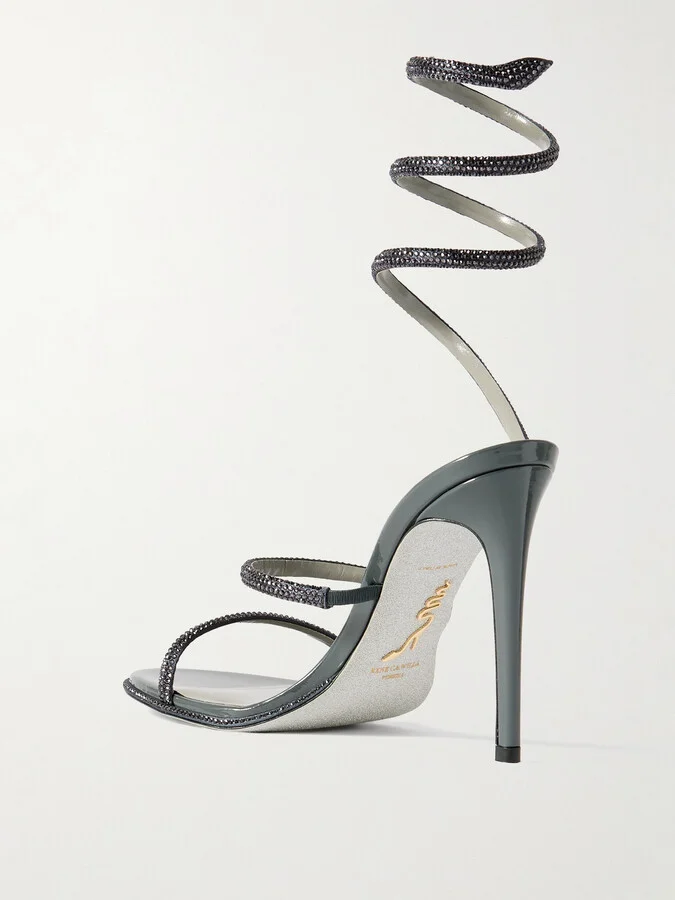 René Caovilla - Cleo Crystal-embellished Satin Sandals - Gray - Image 3