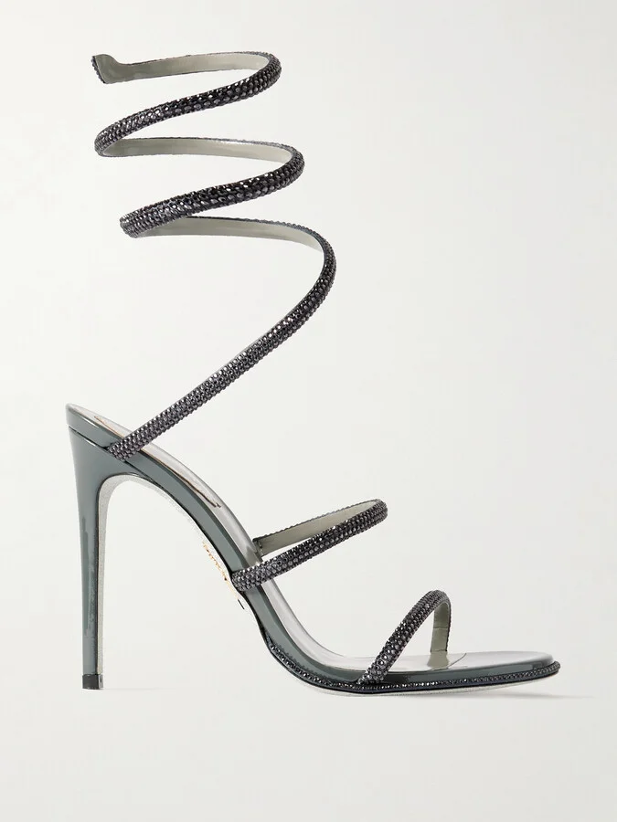René Caovilla - Cleo Crystal-embellished Satin Sandals - Gray