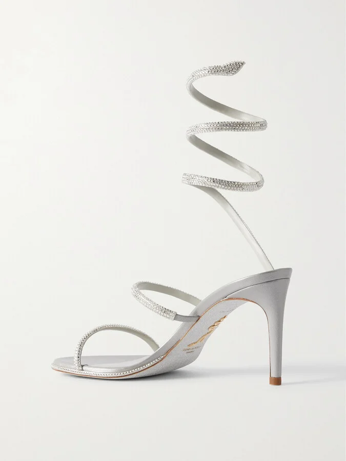 René Caovilla - Cleo Crystal-embellished Satin Sandals - Silver - Image 3