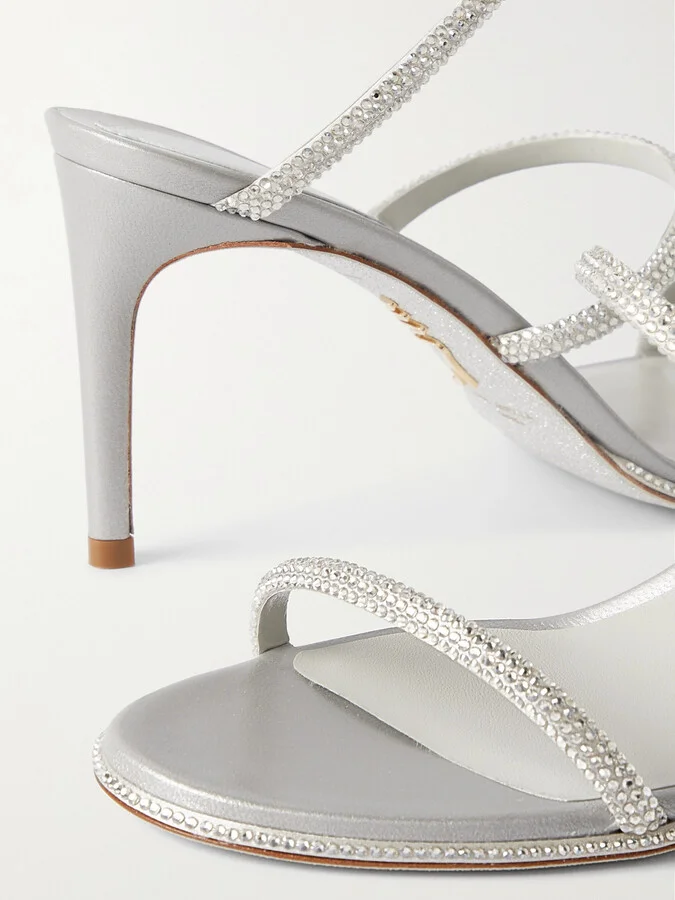 René Caovilla - Cleo Crystal-embellished Satin Sandals - Silver - Image 4