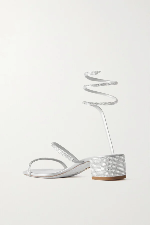 René Caovilla - Cleo Crystal-embellished Satin Sandals - Silver - Image 3