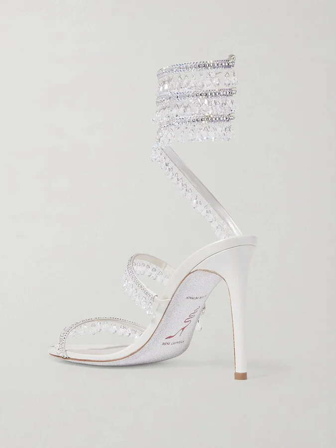 René Caovilla - Cleo Embellished Metallic Satin And Leather Sandals - Silver - Image 3