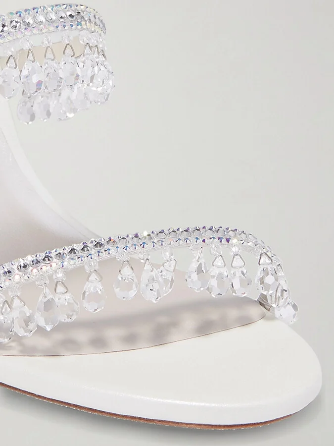 René Caovilla - Cleo Embellished Metallic Satin And Leather Sandals - Silver - Image 4