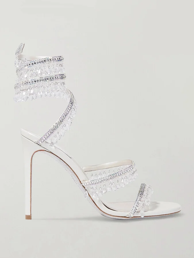 René Caovilla - Cleo Embellished Metallic Satin And Leather Sandals - Silver