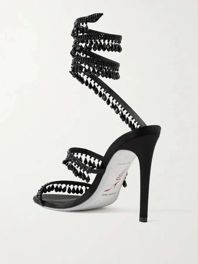 René Caovilla - Cleo Embellished Satin And Leather Sandals - Black - Image 3