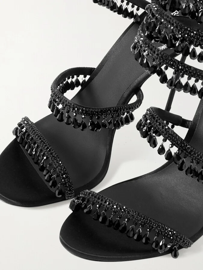 René Caovilla - Cleo Embellished Satin And Leather Sandals - Black - Image 4