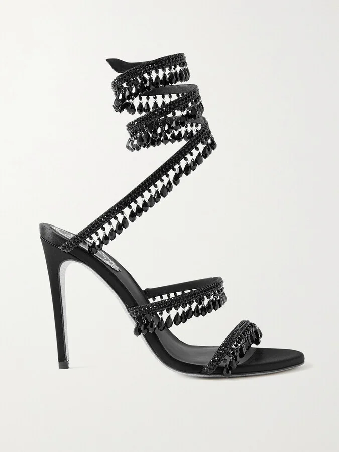 René Caovilla - Cleo Embellished Satin And Leather Sandals - Black
