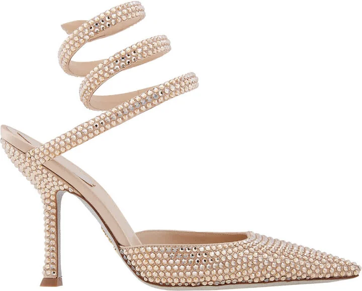 Rene Caovilla Cleo Gold Pump With Crystals