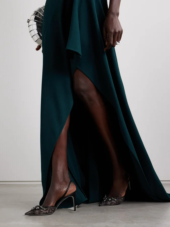 René Caovilla - Crystal-embellished Lace And Satin Slingback Pumps - Black - Image 2