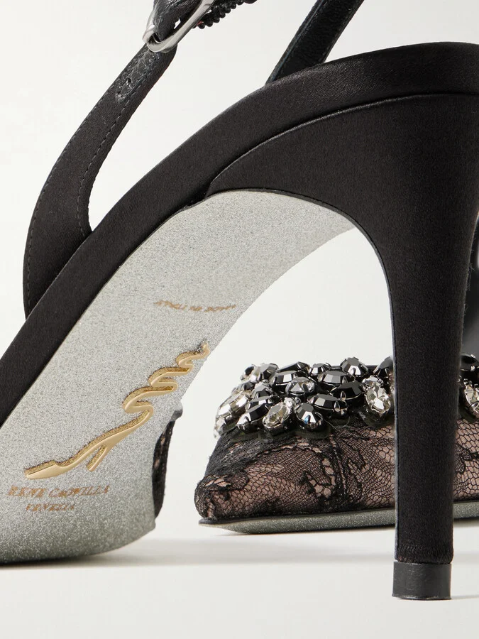 René Caovilla - Crystal-embellished Lace And Satin Slingback Pumps - Black - Image 4