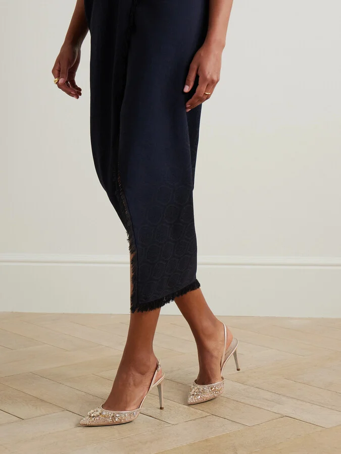 René Caovilla - Crystal-embellished Leather And Tulle Slingback Pumps - Neutrals - Image 2