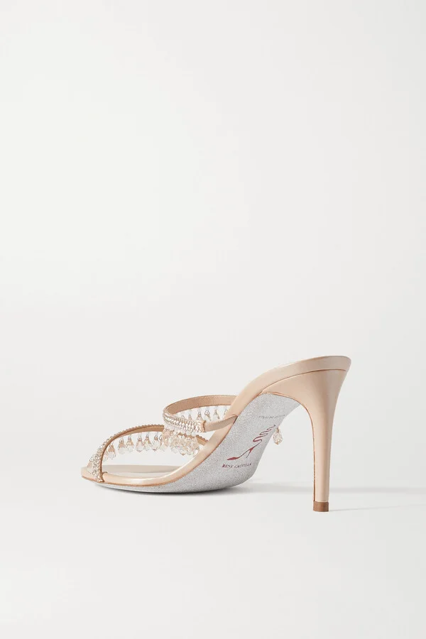 René Caovilla - Crystal-embellished Satin And Metallic Leather Sandals - Neutrals - Image 3