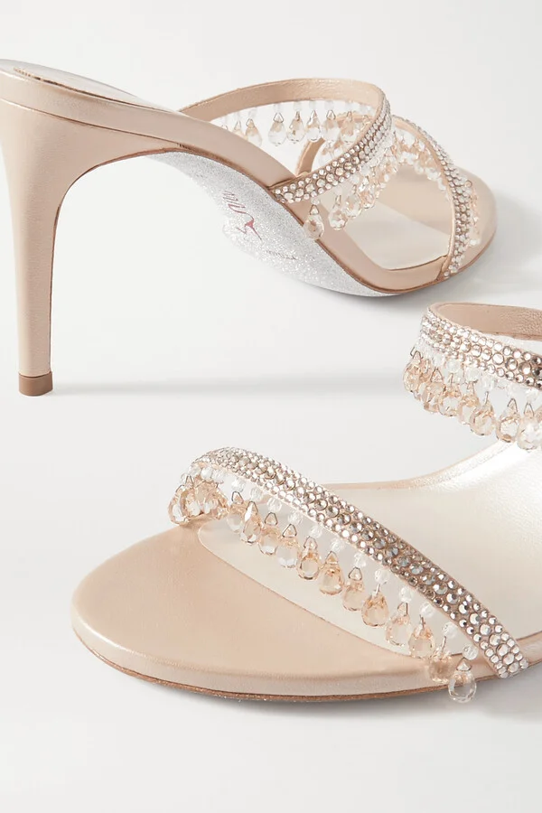 René Caovilla - Crystal-embellished Satin And Metallic Leather Sandals - Neutrals - Image 4