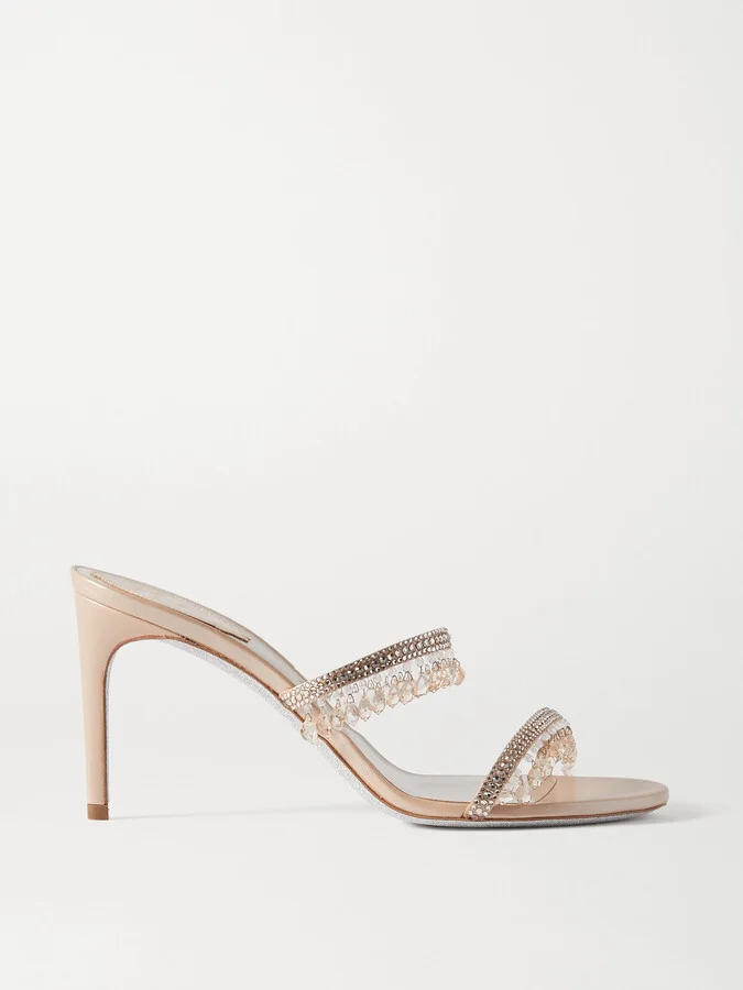 René Caovilla - Crystal-embellished Satin And Metallic Leather Sandals - Neutrals