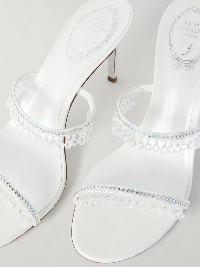 René Caovilla - Crystal-embellished Satin Sandals - White - Image 4