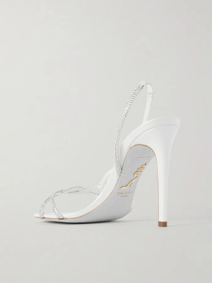 René Caovilla - Crystal-embellished Satin Slingback Sandals - White - Image 3