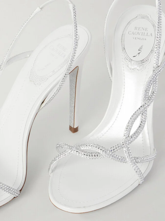 René Caovilla - Crystal-embellished Satin Slingback Sandals - White - Image 4