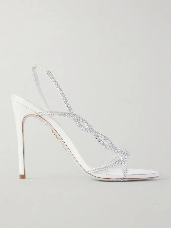 René Caovilla - Crystal-embellished Satin Slingback Sandals - White