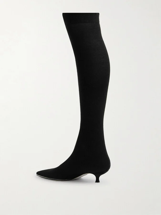 René Caovilla - Crystal-embellished Stretch-knit Over-the-knee Boots - Black - Image 3