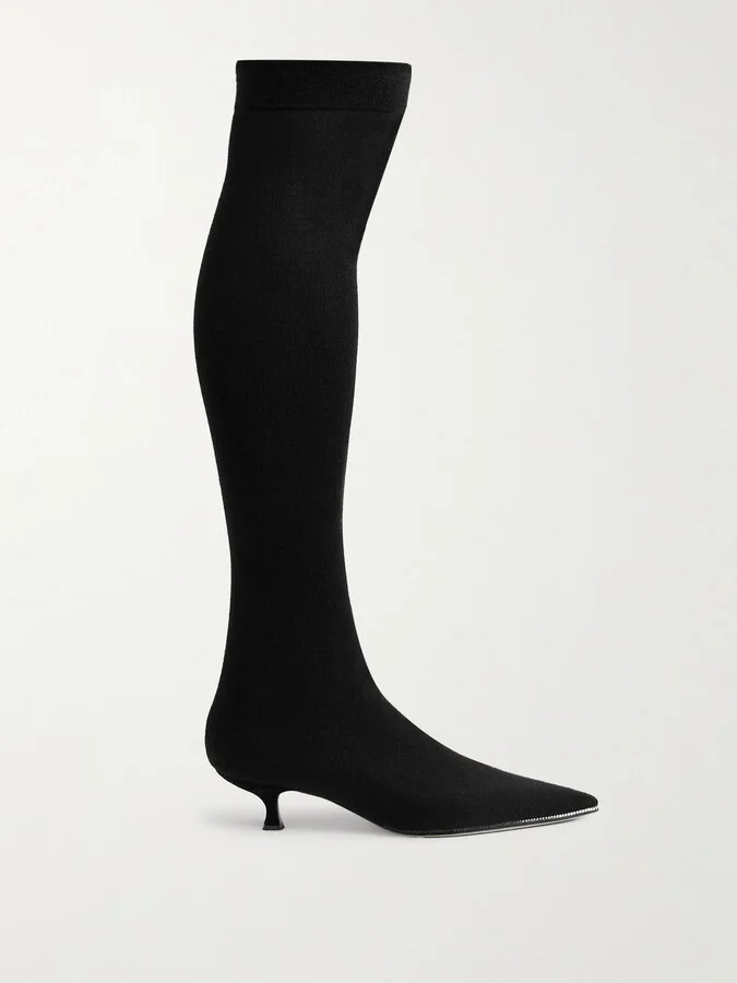 René Caovilla - Crystal-embellished Stretch-knit Over-the-knee Boots - Black