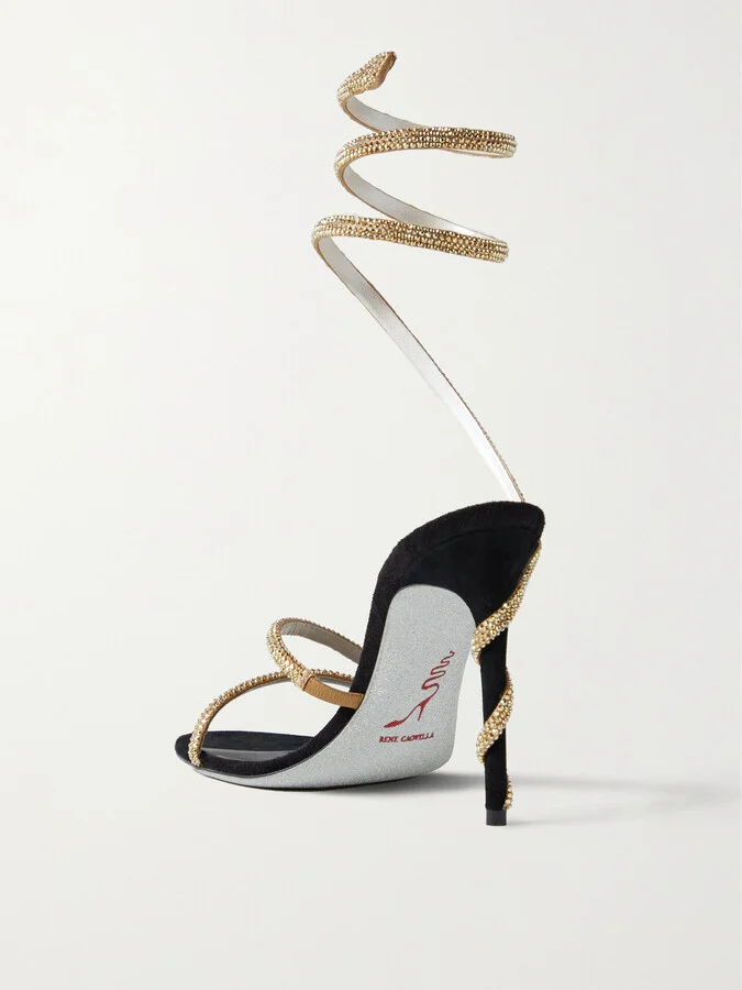 René Caovilla - Crystal-embellished Suede Sandals - Gold - Image 3