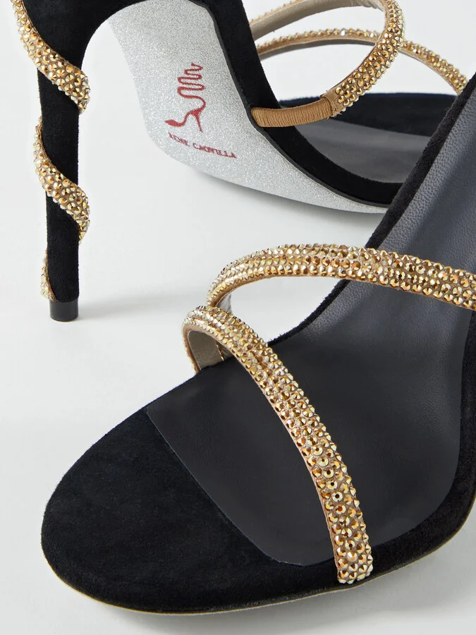 René Caovilla - Crystal-embellished Suede Sandals - Gold - Image 4
