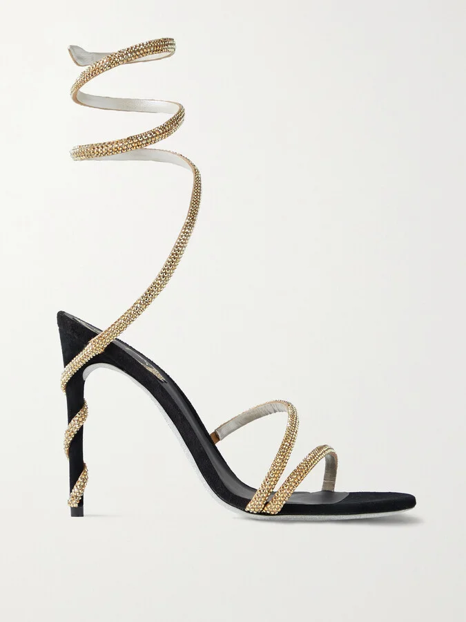 René Caovilla - Crystal-embellished Suede Sandals - Gold