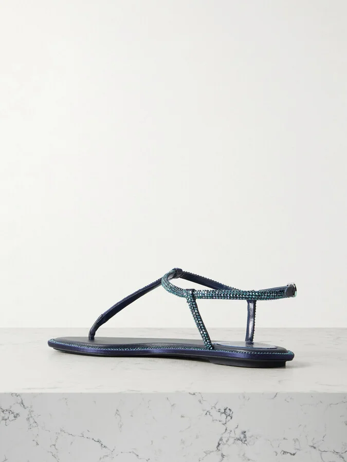 René Caovilla - Diana Crystal-embellished Leather-trimmed Satin Sandals - Blue - Image 3