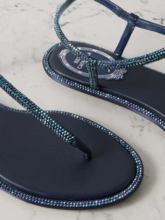 René Caovilla - Diana Crystal-embellished Leather-trimmed Satin Sandals - Blue - Image 4