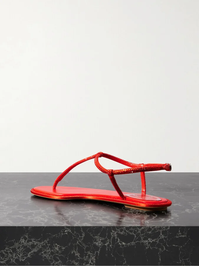 René Caovilla - Diana Crystal-embellished Leather-trimmed Satin Sandals - Orange - Image 3