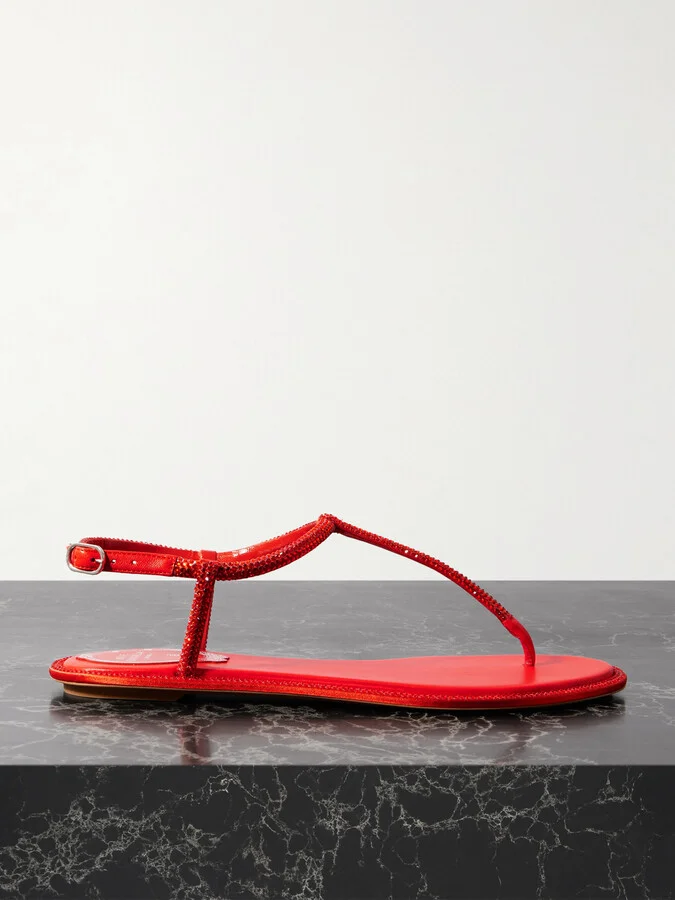 René Caovilla - Diana Crystal-embellished Leather-trimmed Satin Sandals - Orange