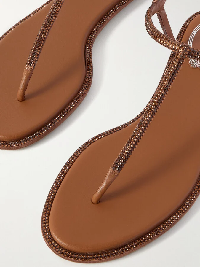 René Caovilla - Diana Leather-trimmed Crystal-embellished Satin Sandals - Brown - Image 4