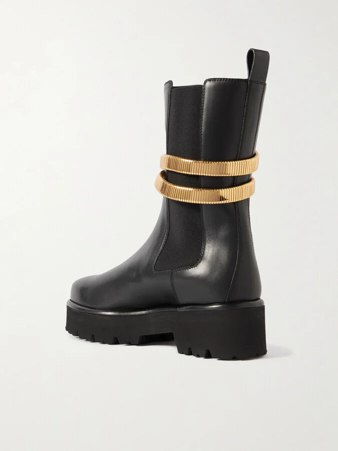René Caovilla - Embellished Leather Chelsea Boots - Black - Image 3