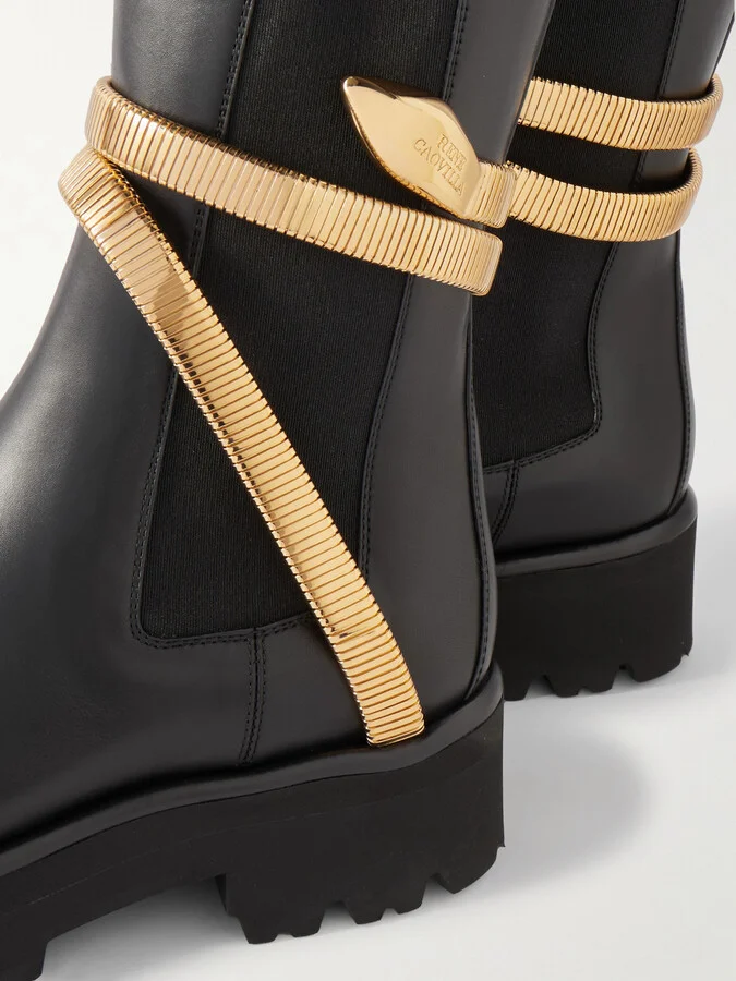 René Caovilla - Embellished Leather Chelsea Boots - Black - Image 4