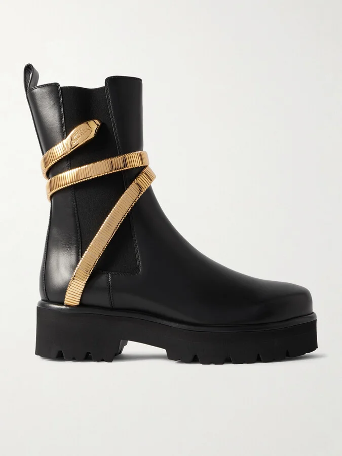 René Caovilla - Embellished Leather Chelsea Boots - Black