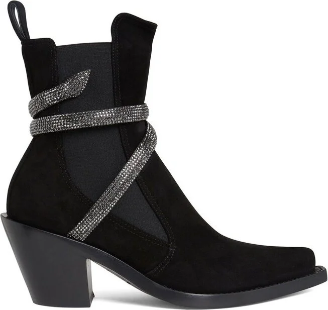 René Caovilla Embellished Pointed Toe Ankle Boots