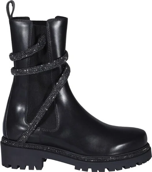 René Caovilla Embellished Round-Toe Ankle Boots