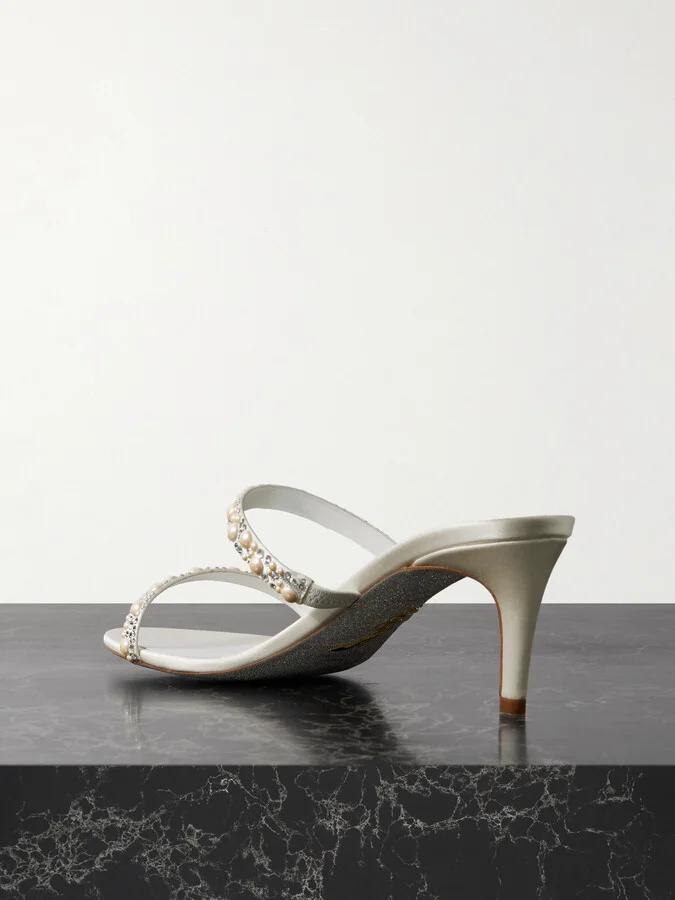 René Caovilla - Embellished Satin Mules - White - Image 3