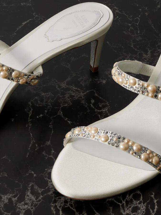 René Caovilla - Embellished Satin Mules - White - Image 4