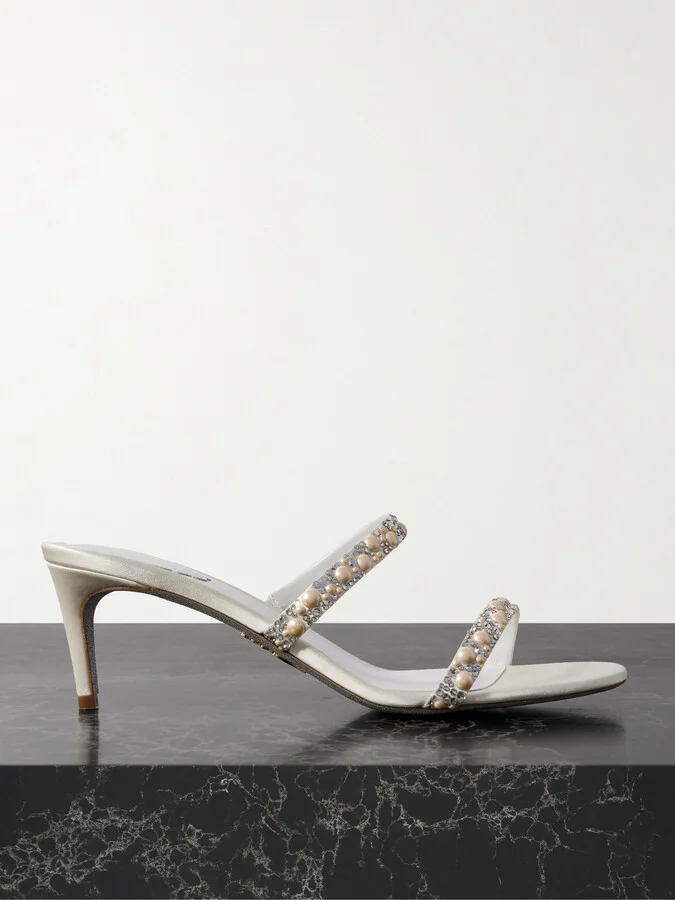René Caovilla - Embellished Satin Mules - White
