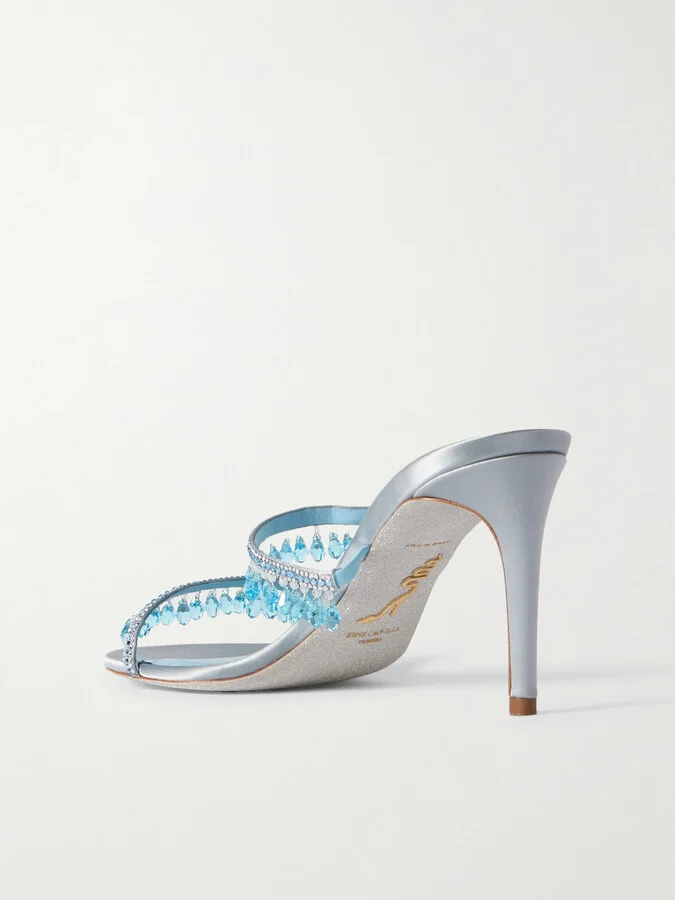 René Caovilla - Embellished Satin Sandals - Blue - Image 3