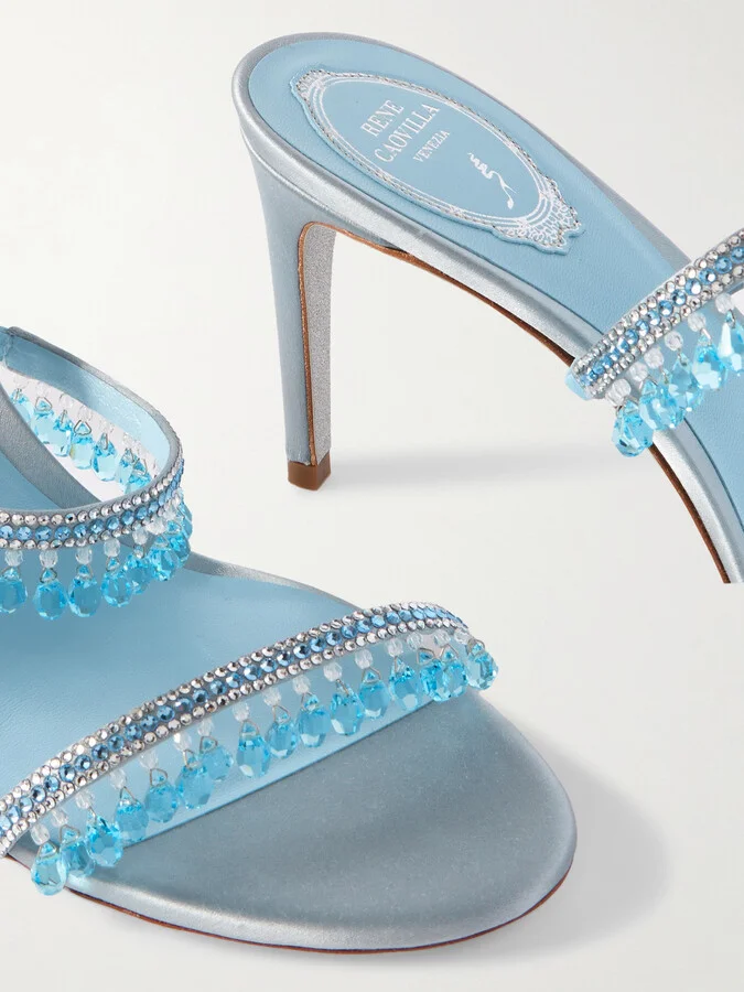 René Caovilla - Embellished Satin Sandals - Blue - Image 4